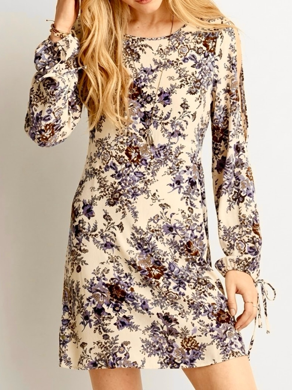 American Eagle AEO Floral Cold Shoulder Split Sleeve Short Dress Tunic Boho M